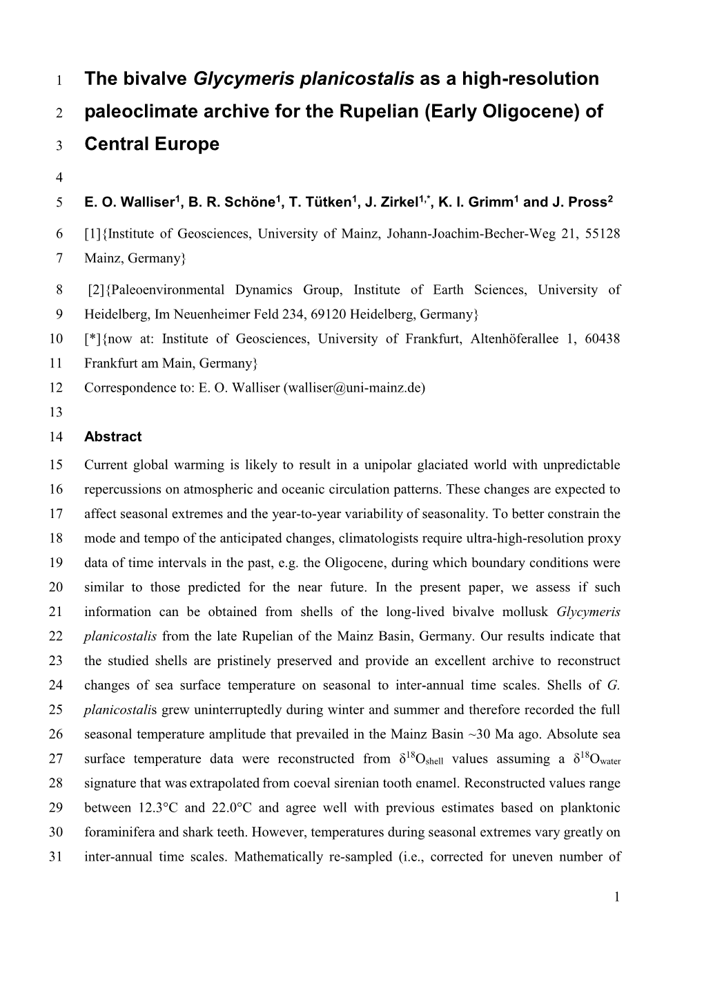 The Bivalve Glycymeris Planicostalis As a High-Resolution Paleoclimate