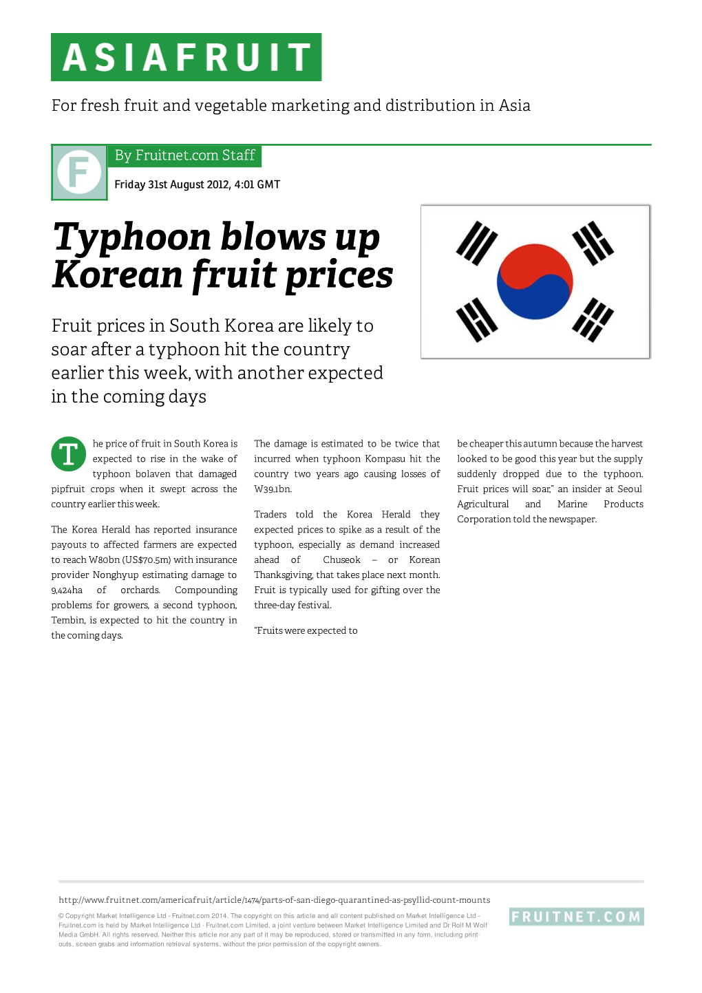 Typhoon Blows up Korean Fruit Prices