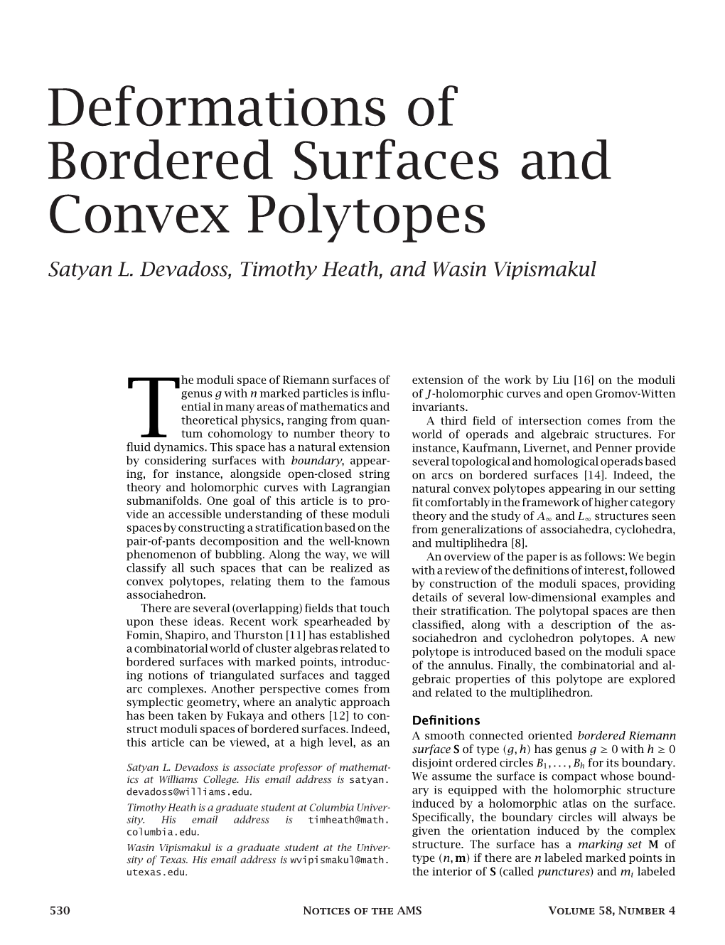 Deformations of Bordered Surfaces and Convex Polytopes Satyan L