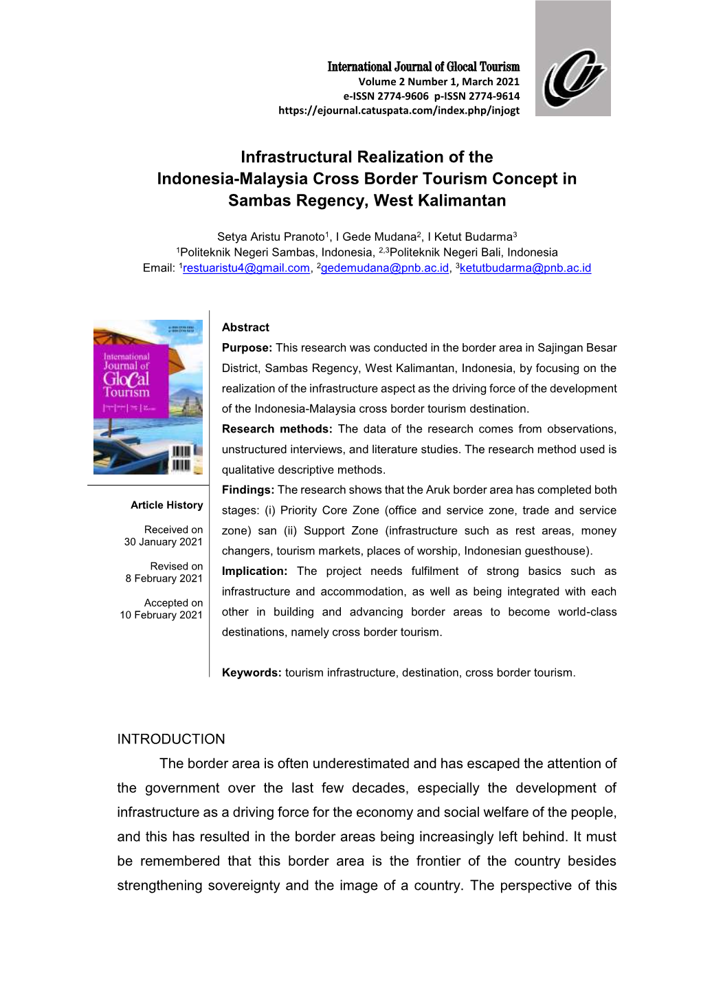 Infrastructural Realization of the Indonesia-Malaysia Cross Border Tourism Concept in Sambas Regency, West Kalimantan