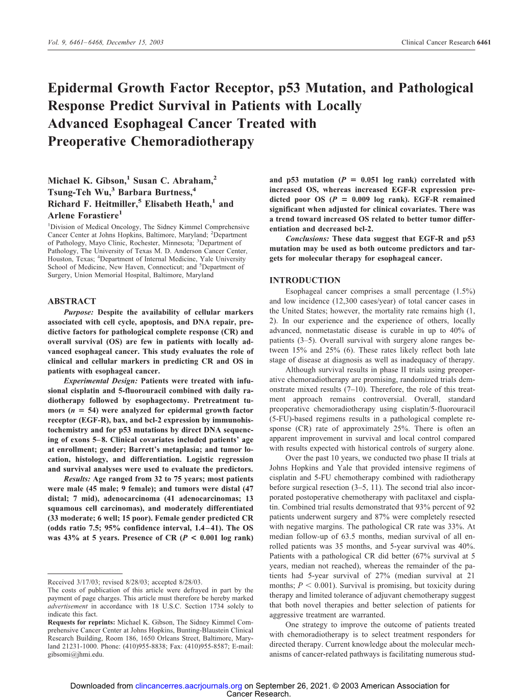 Epidermal Growth Factor Receptor, P53 Mutation, and Pathological