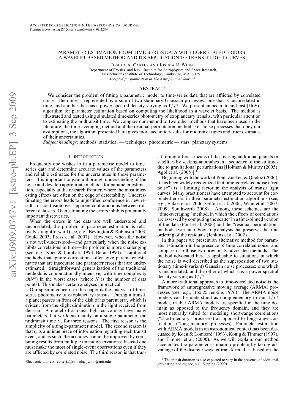 Arxiv:0909.0747V1 [Astro-Ph.EP] 3 Sep 2009 Ipiiyo Igeprmtrmdl H Eodrao I Reason Second the That Model