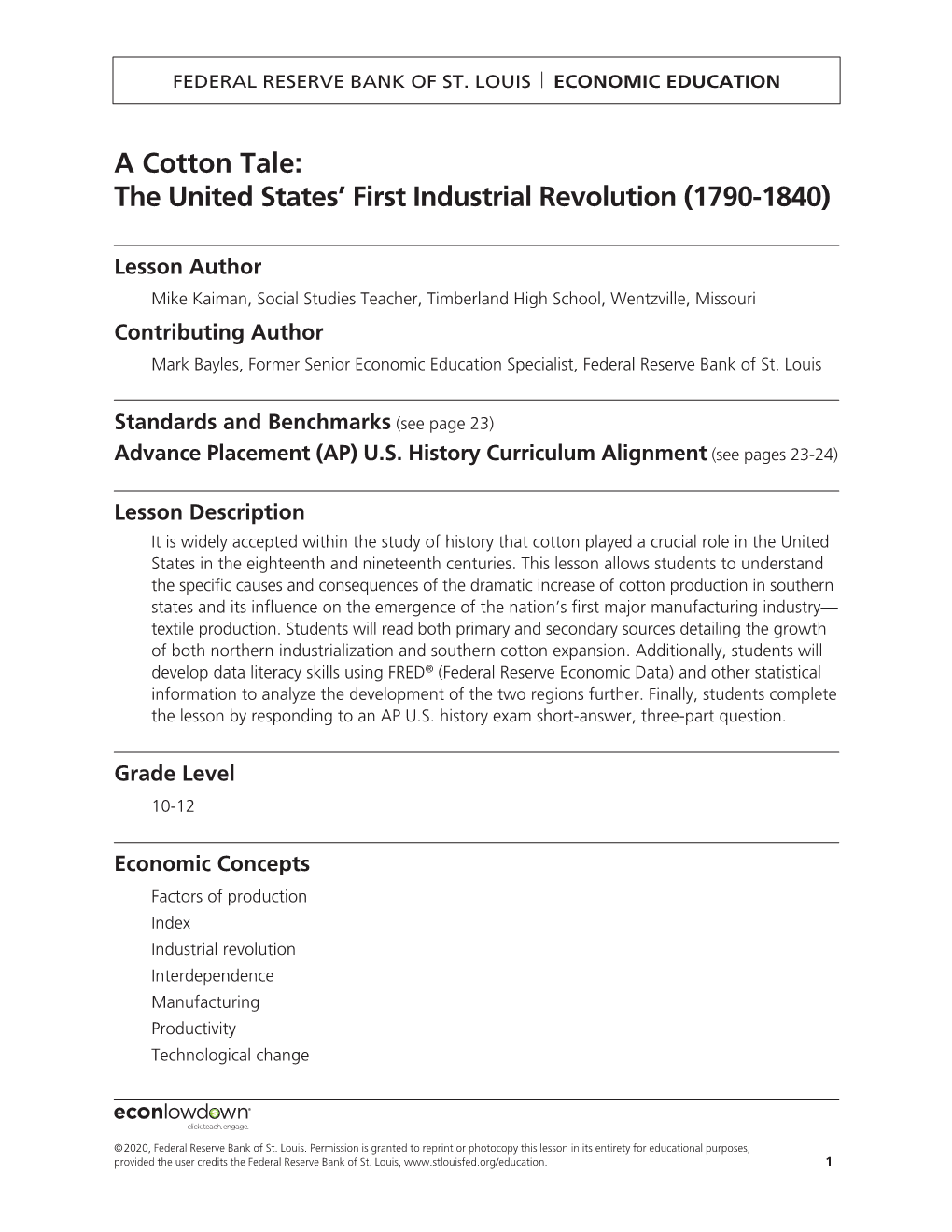 A Cotton Tale: the United States’ First Industrial Revolution (1790-1840)