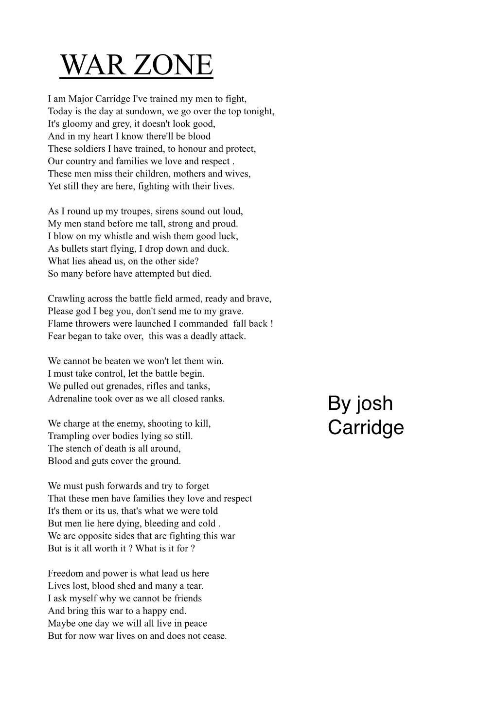 Josh Carridge's Poem