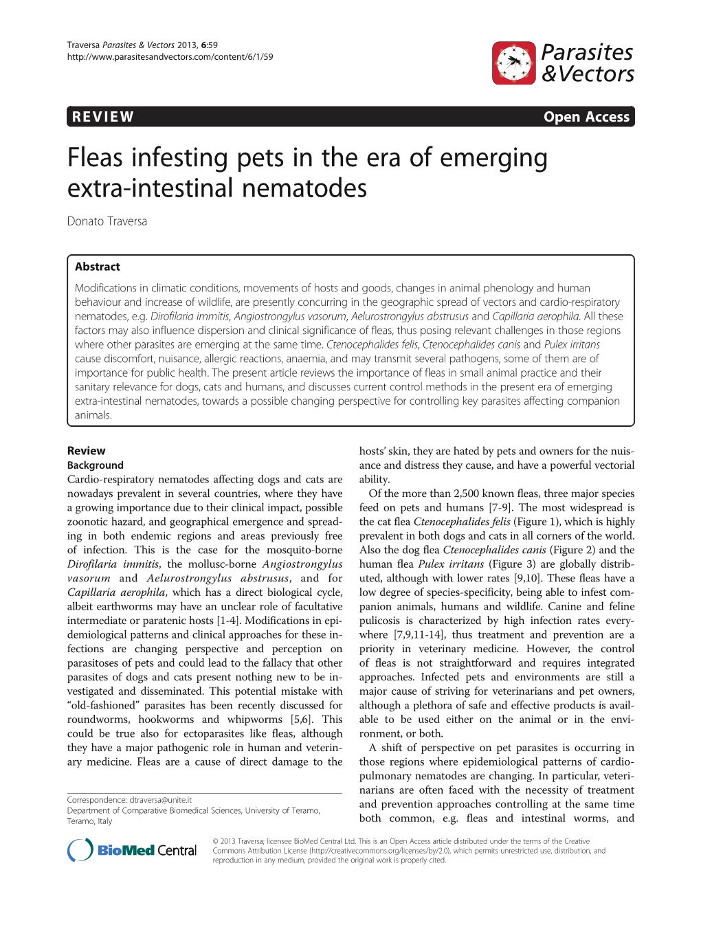 Fleas Infesting Pets in the Era of Emerging Extra-Intestinal Nematodes Donato Traversa