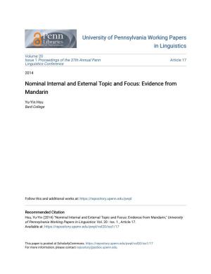 Nominal Internal and External Topic and Focus: Evidence from Mandarin