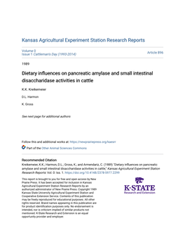 Dietary Influences on Pancreatic Amylase and Small Intestinal Disaccharidase Activities in Cattle
