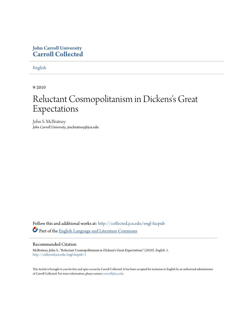 Reluctant Cosmopolitanism in Dickens's Great Expectations John S