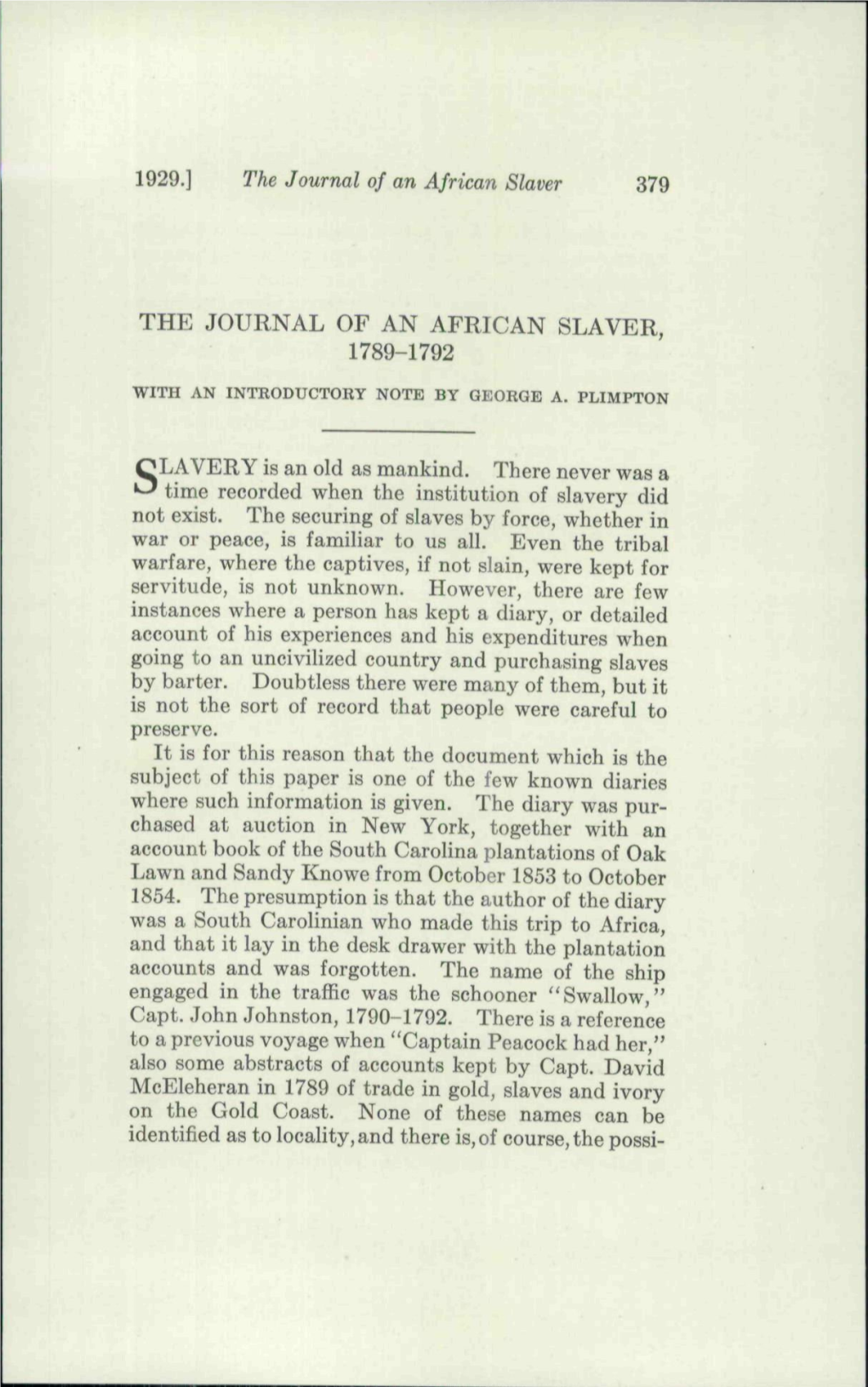 The Journal of an African Slaver, 1789-1792