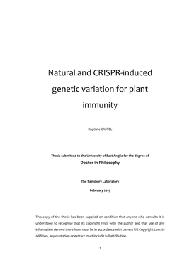Natural and CRISPR-Induced Genetic Variation for Plant Immunity