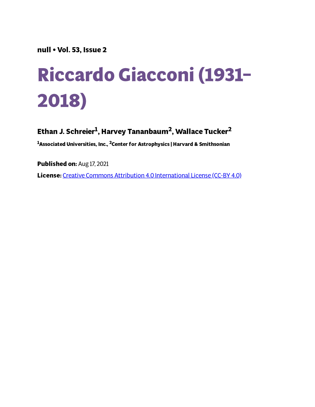 Riccardo Giacconi (1931– 2018)