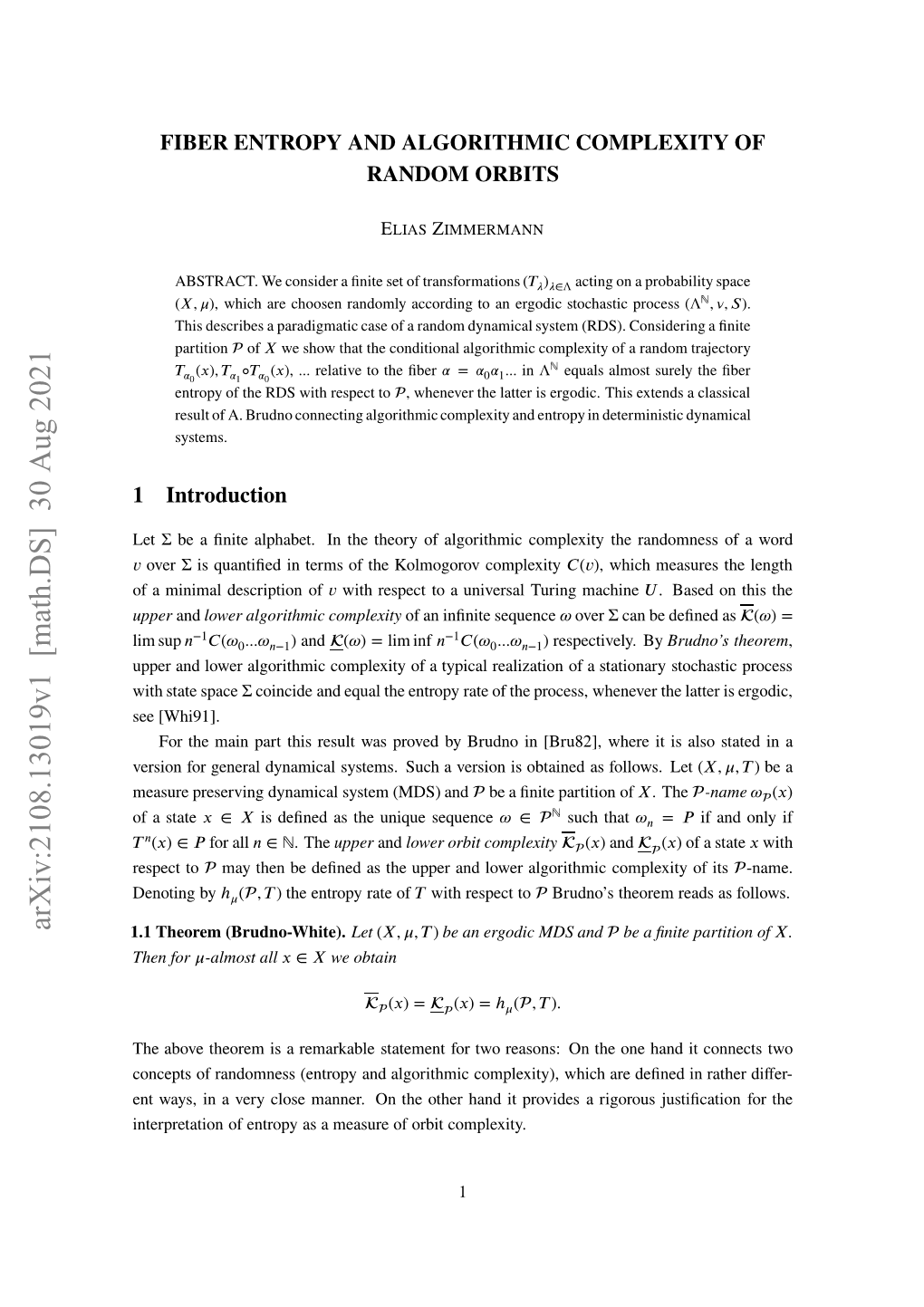 Arxiv:2108.13019V1 [Math.DS] 30 Aug 2021