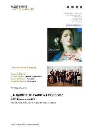 „A TRIBUTE to FAUSTINA BORDONI“ SONY-Release Spring 2012 Ouvertüren & Arien Von G