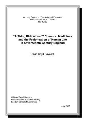 Chemical Medicines and the Prolongation of Human Life in Seventeenth-Century England