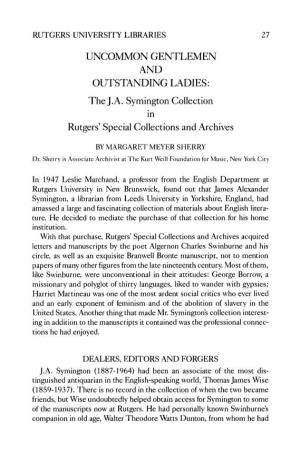 The JA Symington Collection in Rutgers Special Collections And