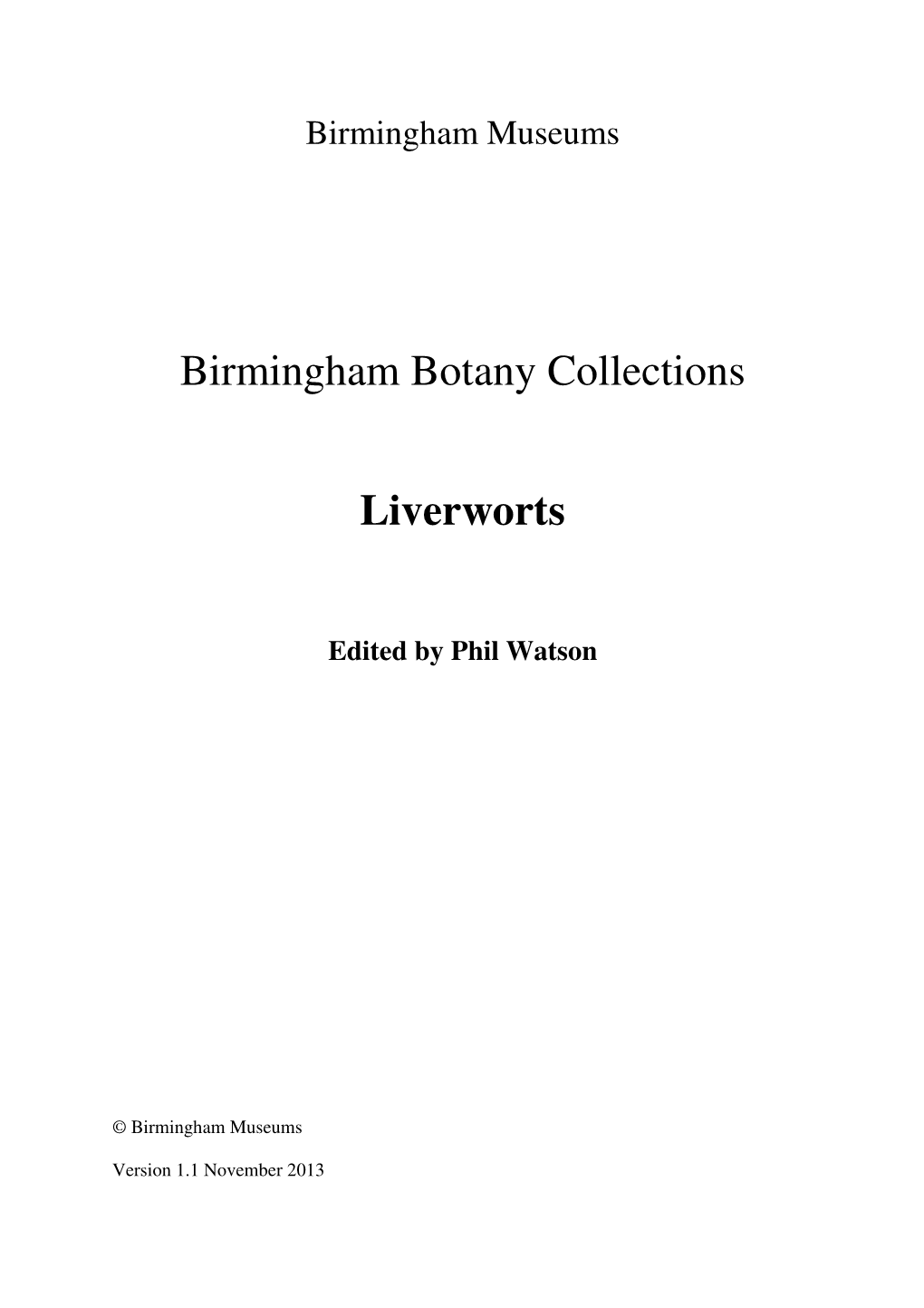 Birmingham Botany Collections Liverworts