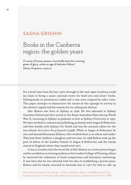 Sasha Grishin – Books in the Canberra Region: the Golden Years