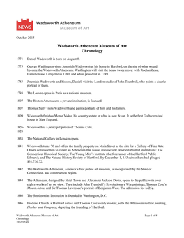 Wadsworth Atheneum Museum of Art Chronology
