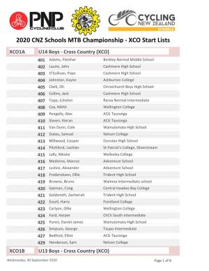 2020 CNZ Schools MTB Championship - XCO Start Lists