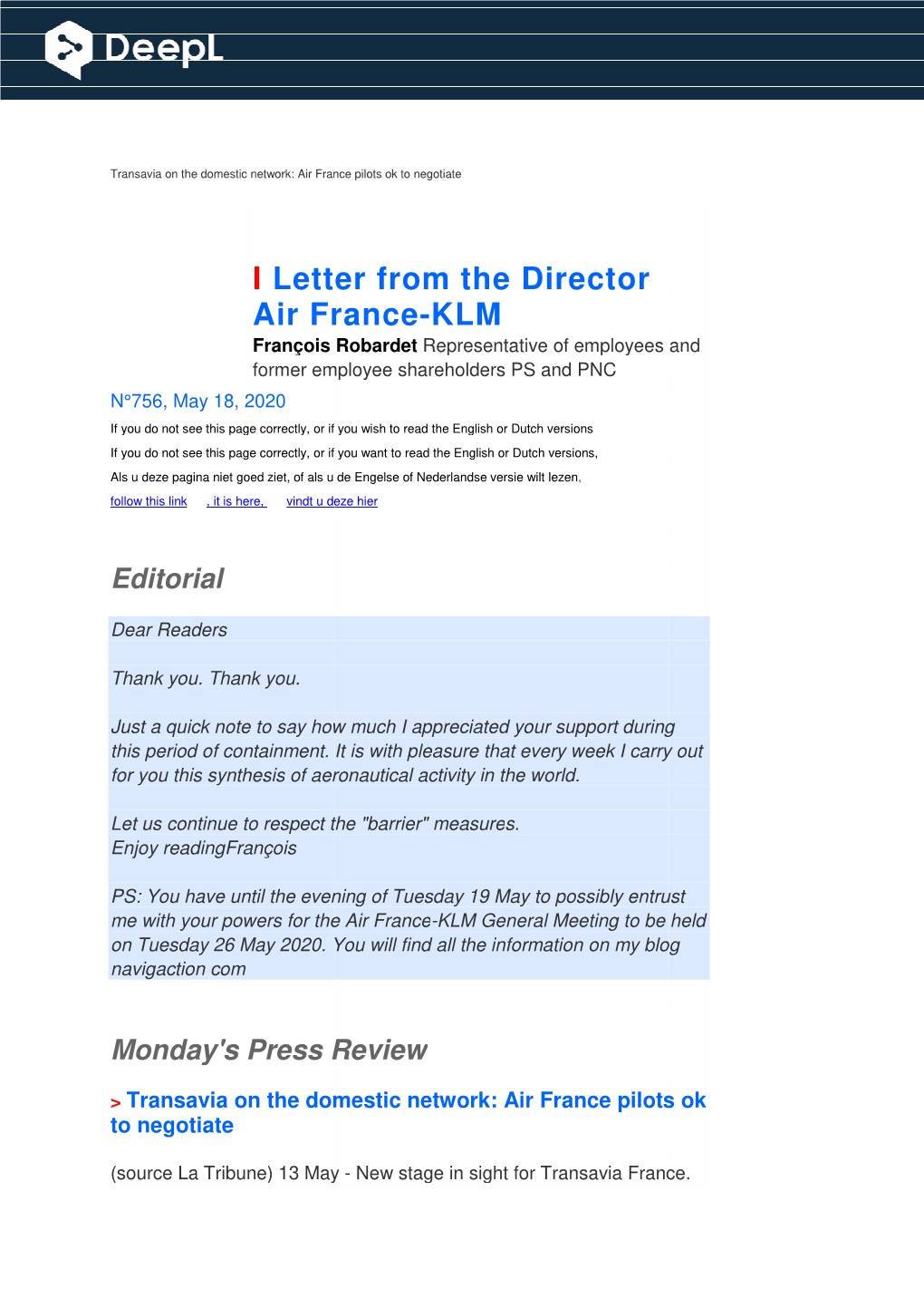 I Letter from Th Air France Letter from the Director Air France-KLM