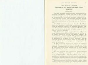 John Williams Gunnison Centenary of His Survey and Tragic Death (1853-1953)