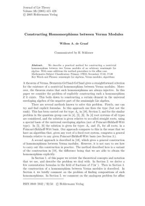 Constructing Homomorphisms Between Verma Modules