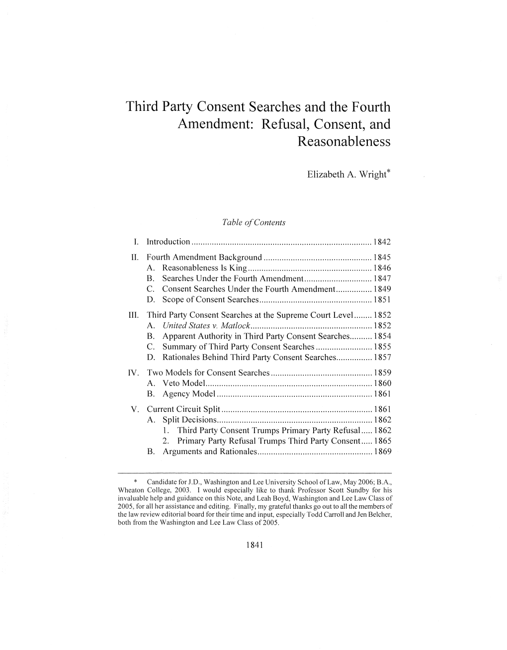 Third Party Consent Searches and the Fourth Amendment: Refusal, Consent, and Reasonableness