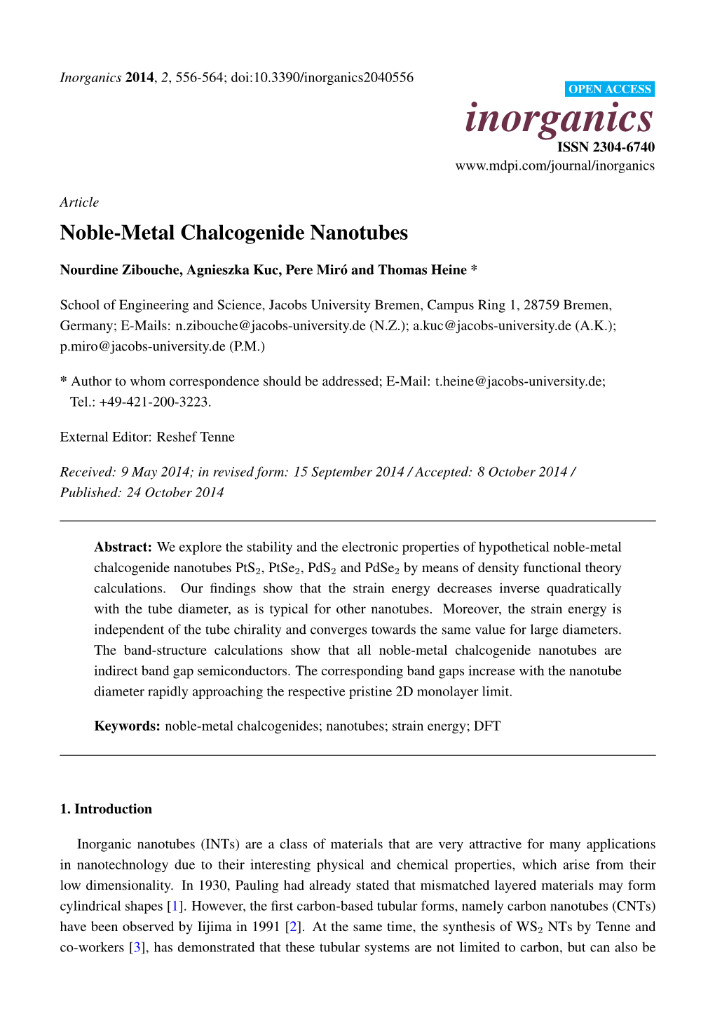 Noble-Metal Chalcogenide Nanotubes
