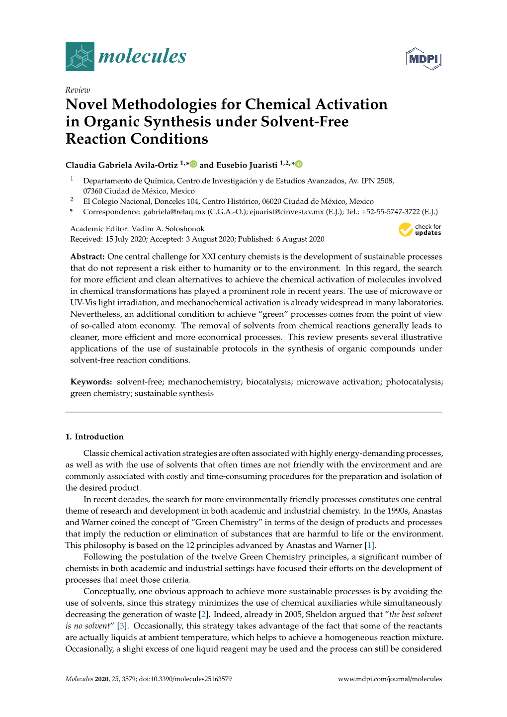 Novel Methodologies for Chemical Activation in Organic Synthesis Under Solvent-Free Reaction Conditions