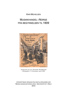 Musikkhandel I Norge Fra Begynnelsen Til 1909