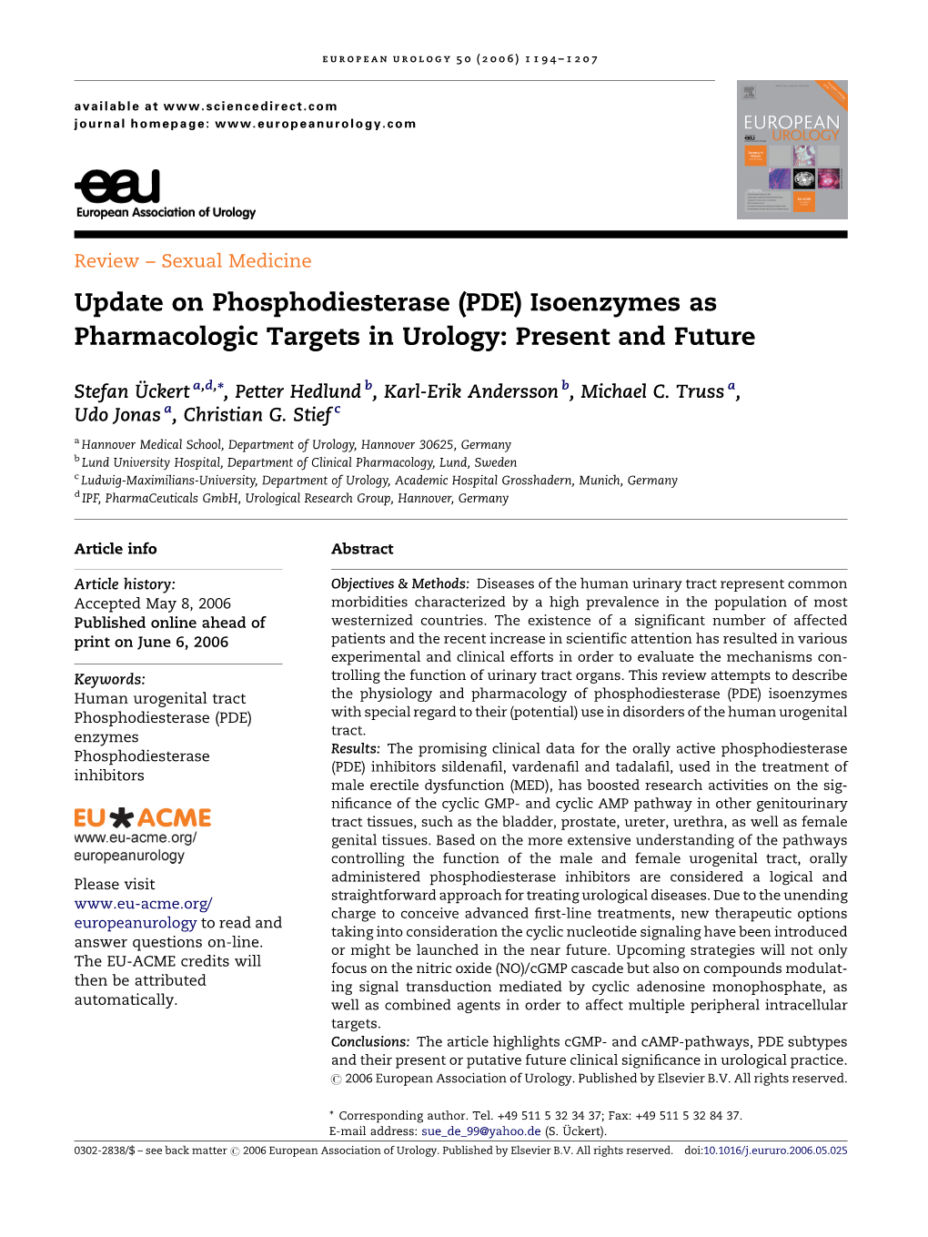 (PDE) Isoenzymes As Pharmacologic Targets in Urology: Present and Future