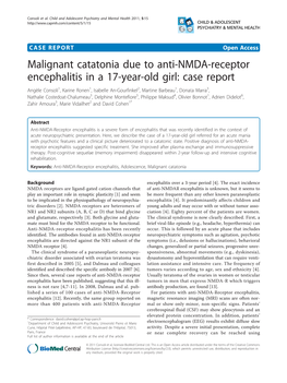 Malignant Catatonia Due to Anti-NMDA-Receptor Encephalitis in a 17-Year-Old Girl