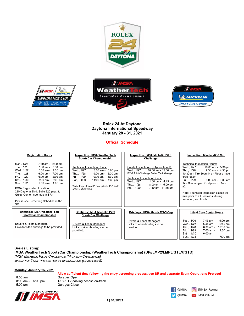 2021 IMSA Official Schedule and SR Daytona 24H 012021 V1
