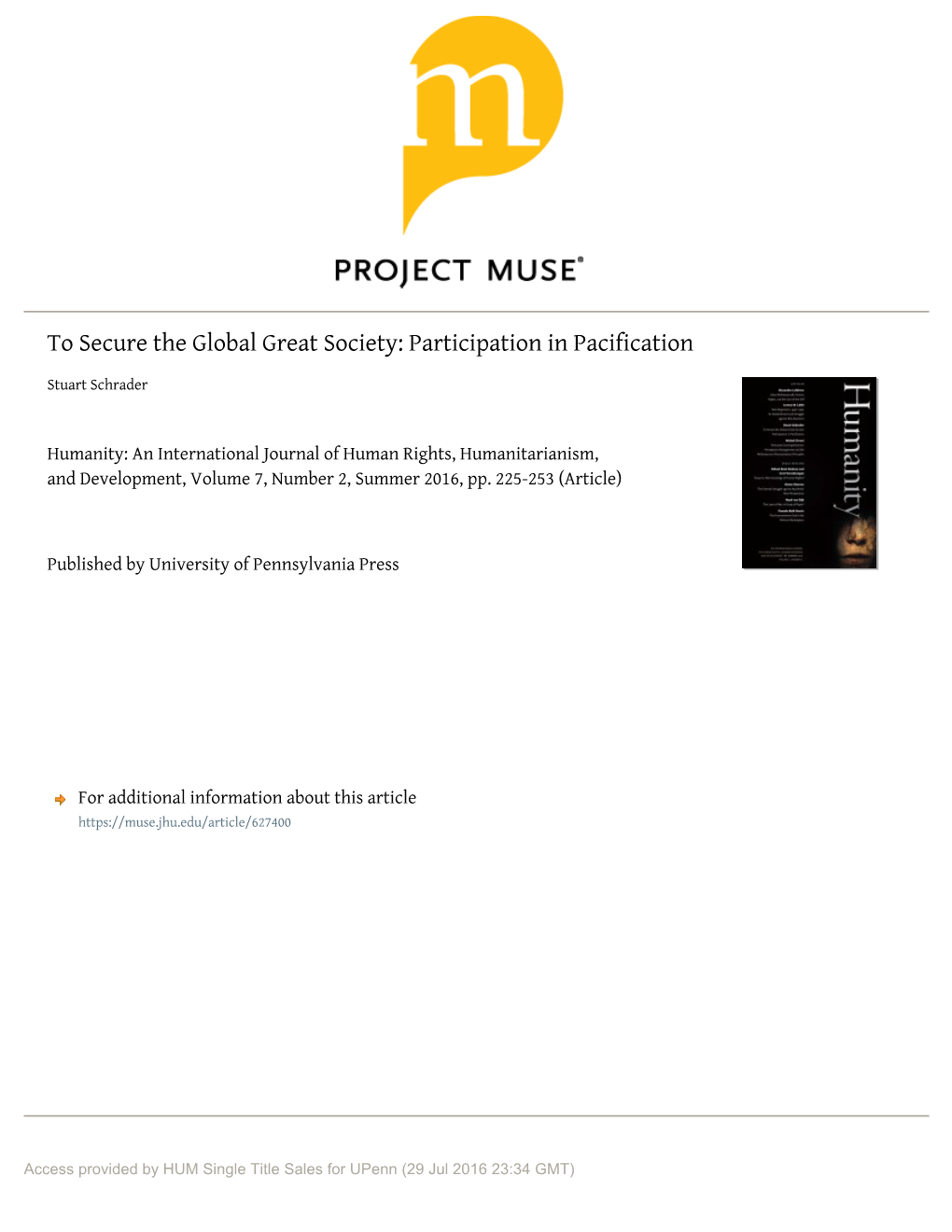 To Secure the Global Great Society: Participation in Pacification