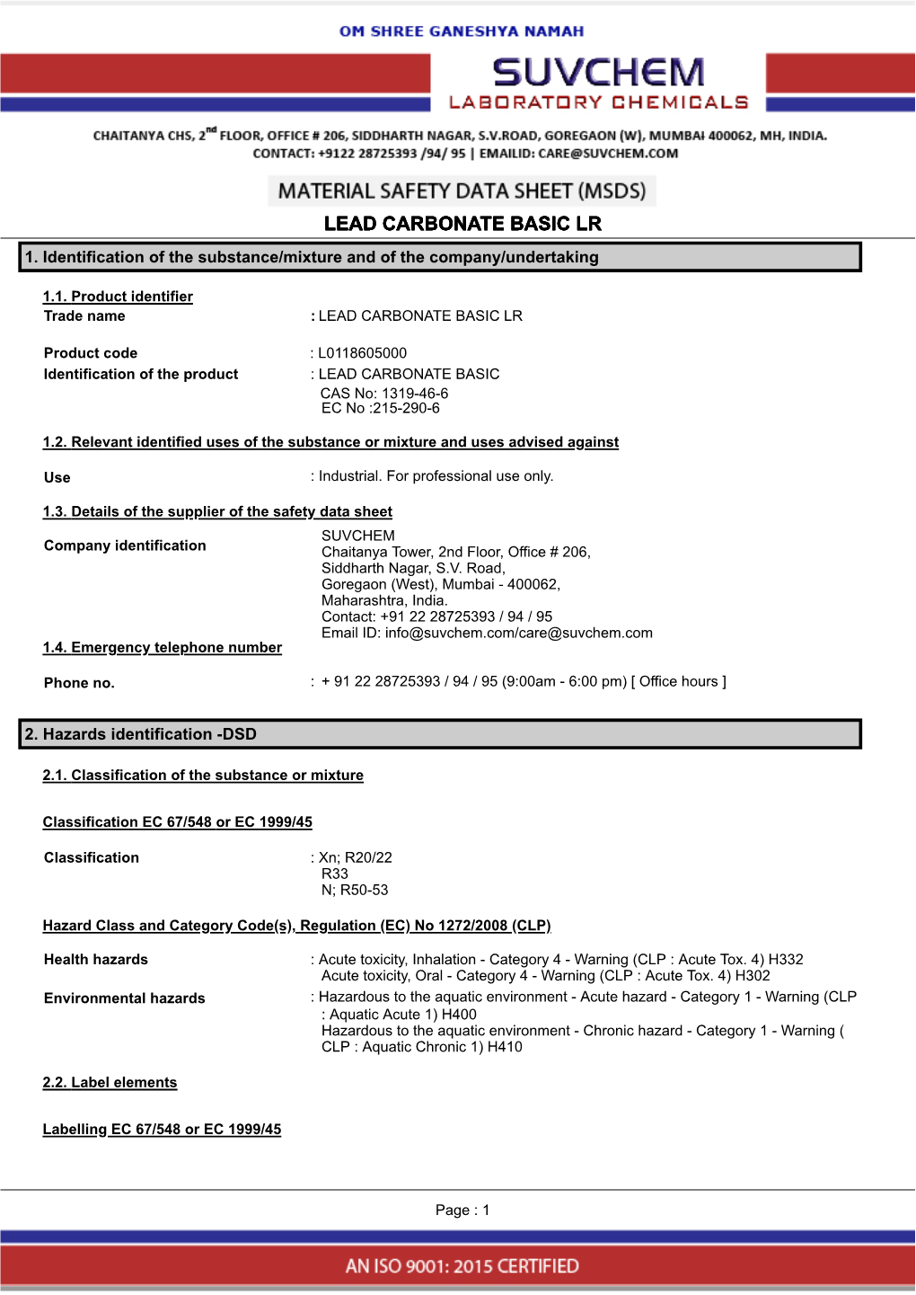 Lead Carbonate Basic Lr 1