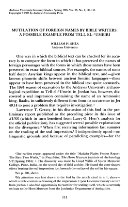 Mutilation of Foreign Names by Bible Writers: a Possible Example from Tell El-'Umeiri