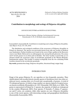Contribution to Morphology and Ecology of Polyporus Rhizophilus