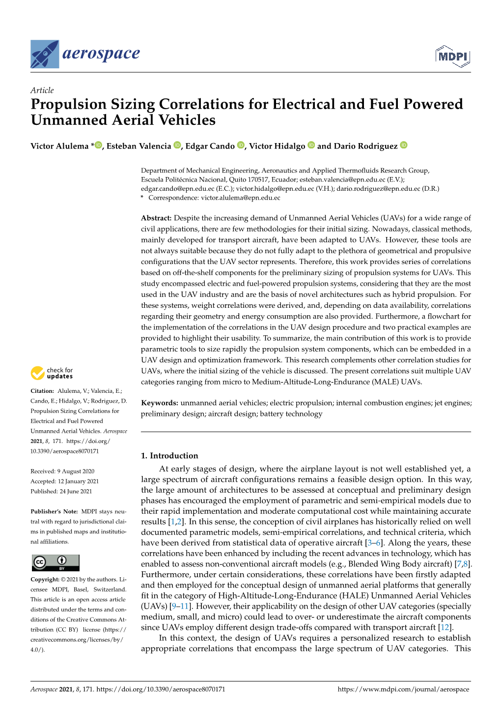 Propulsion Sizing Correlations for Electrical and Fuel Powered Unmanned Aerial Vehicles