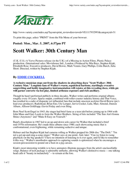 Variety.Com - Scott Walker: 30Th Century Man