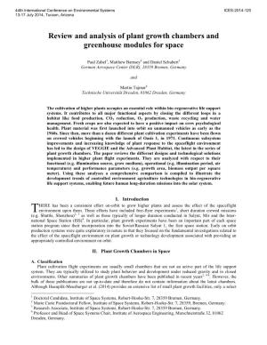 Review and Analysis of Plant Growth Chambers and Greenhouse Modules for Space