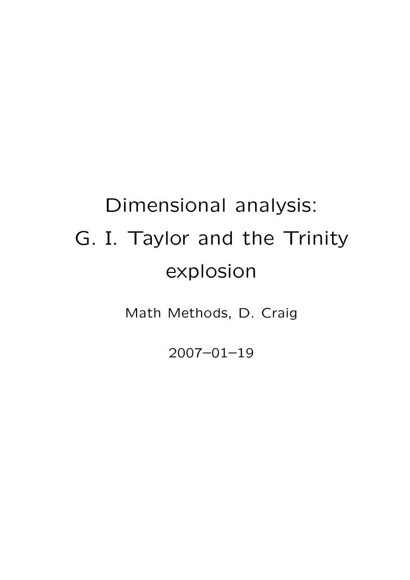 Dimensional Analysis: G. I. Taylor and the Trinity Explosion