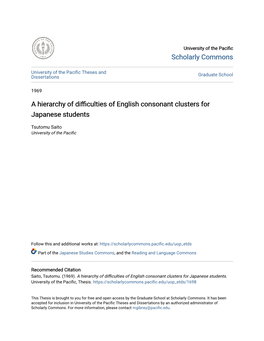 A Hierarchy of Difficulties of English Consonant Clusters for Japanese Students