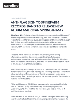 Anti-Flag Sign to Spinefarm Records. Band to Release New Album American Spring in May