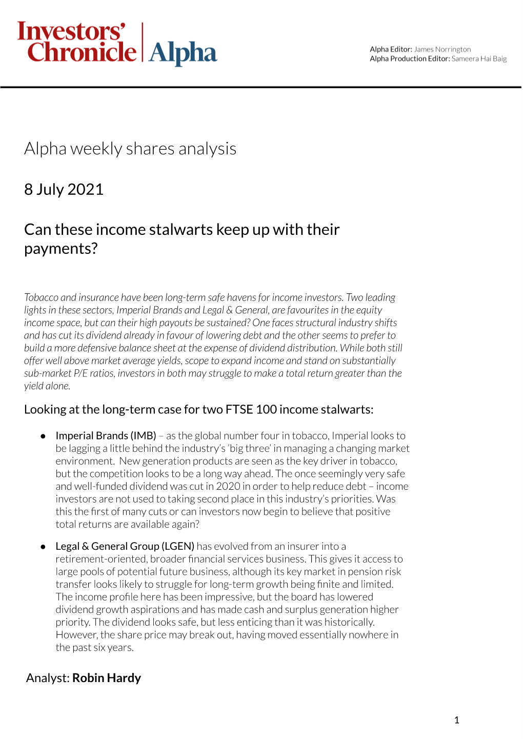 Alpha Weekly Shares Analysis