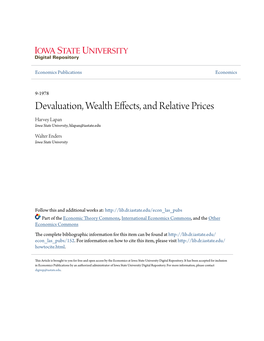 Devaluation, Wealth Effects, and Relative Prices Harvey Lapan Iowa State University, Hlapan@Iastate.Edu