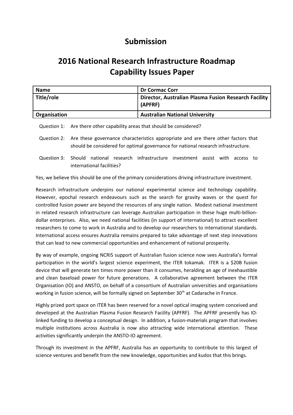 2016 National Research Infrastructure Roadmap Capabilityissues Paper s1