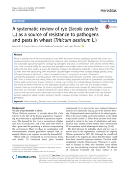 A Systematic Review of Rye (Secale Cereale L.) As a Source of Resistance to Pathogens and Pests in Wheat (Triticum Aestivum L.) Leonardo A