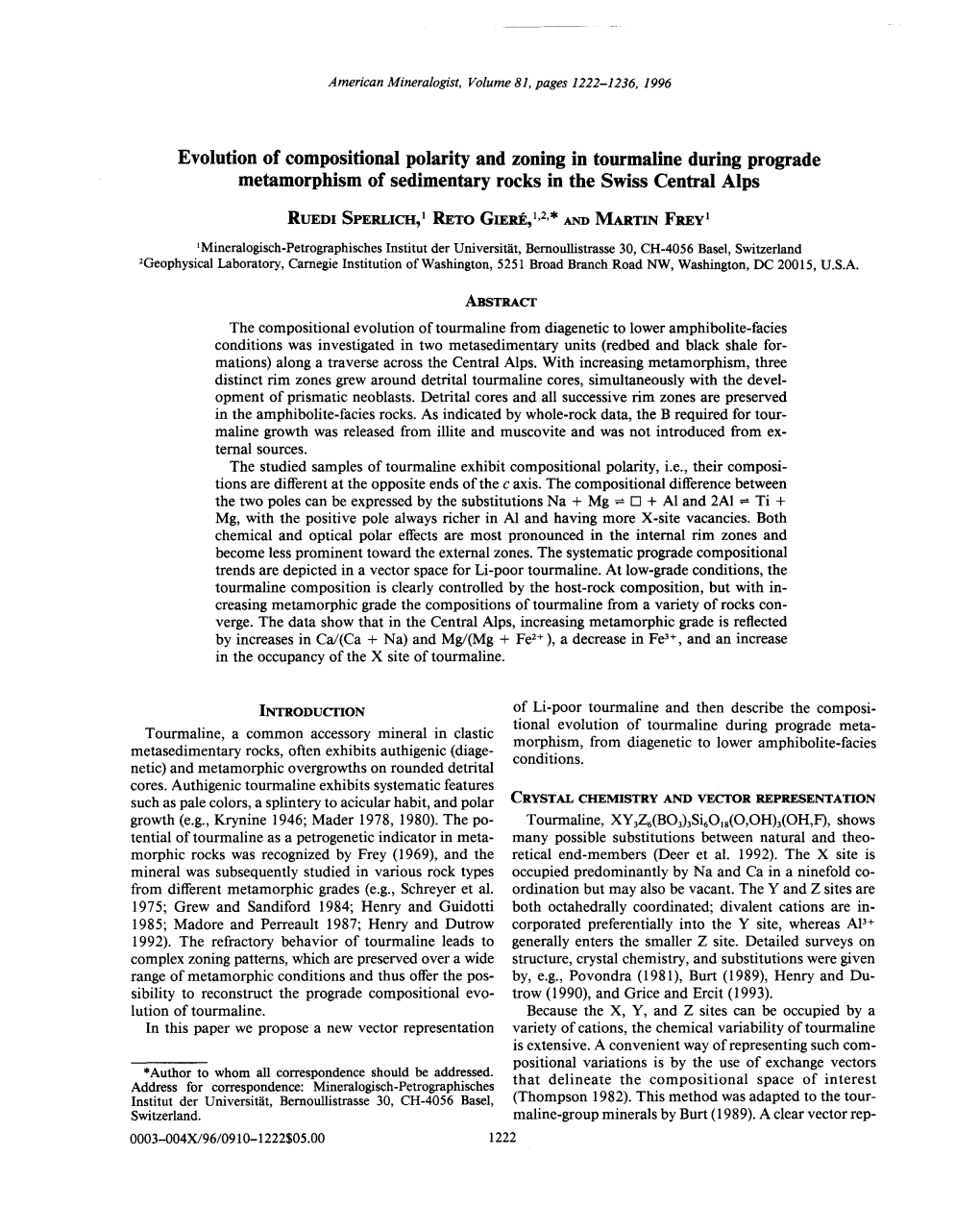 Evolution of Compositional Polarity and Zoning in Tourmaline During Prograde Metamorphism of Sedimentary Rocks in the Swiss Central Alps