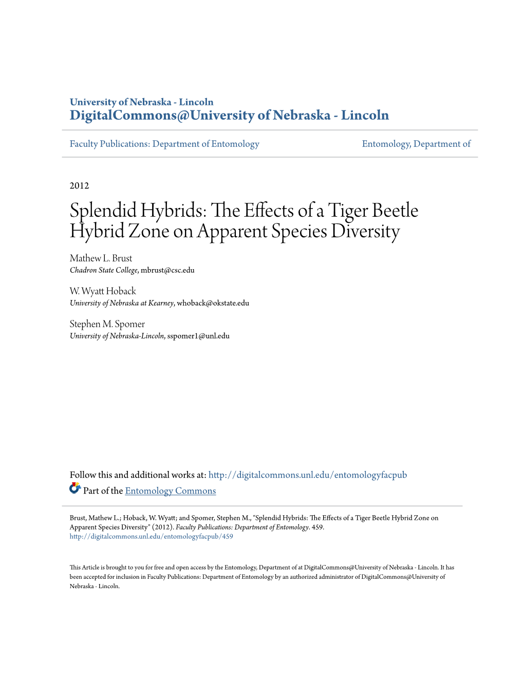 The Effects of a Tiger Beetle Hybrid Zone on Apparent Species Diversity" (2012)