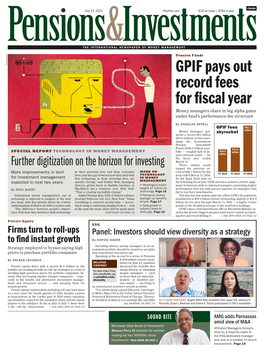 GPIF Pays out Record Fees for Fiscal Year Money Managers Share in Big Alpha Gains Under Fund’S Performance-Fee Structure